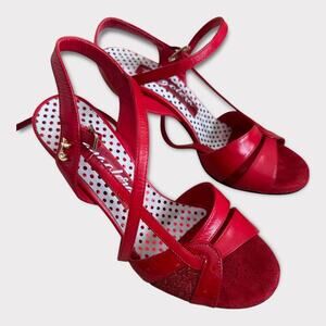 Tangolera Argentine Tango Red Leather Strappy Sandals - Size 37 (6.5)